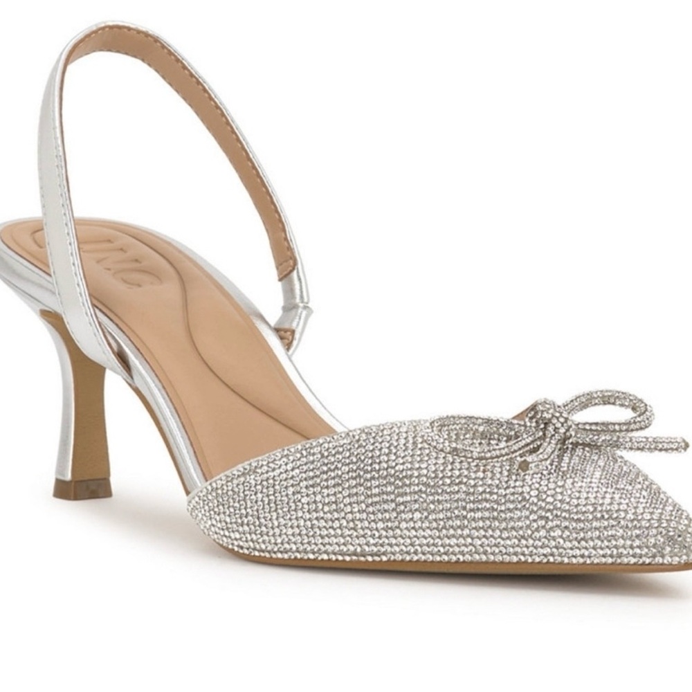 Silver Bow Slingback Heels - BRAND NEW